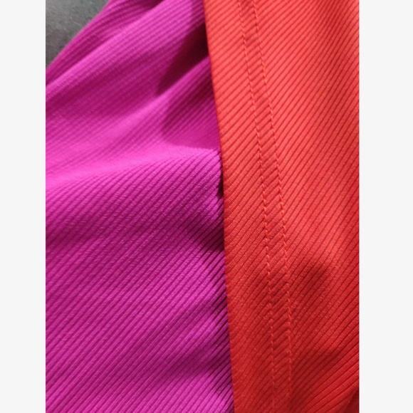 2 Tone Hot Pink Orange One Shoulder Asymmetrical Bodycon Dress Midi Ribbed - Picture 11 of 12